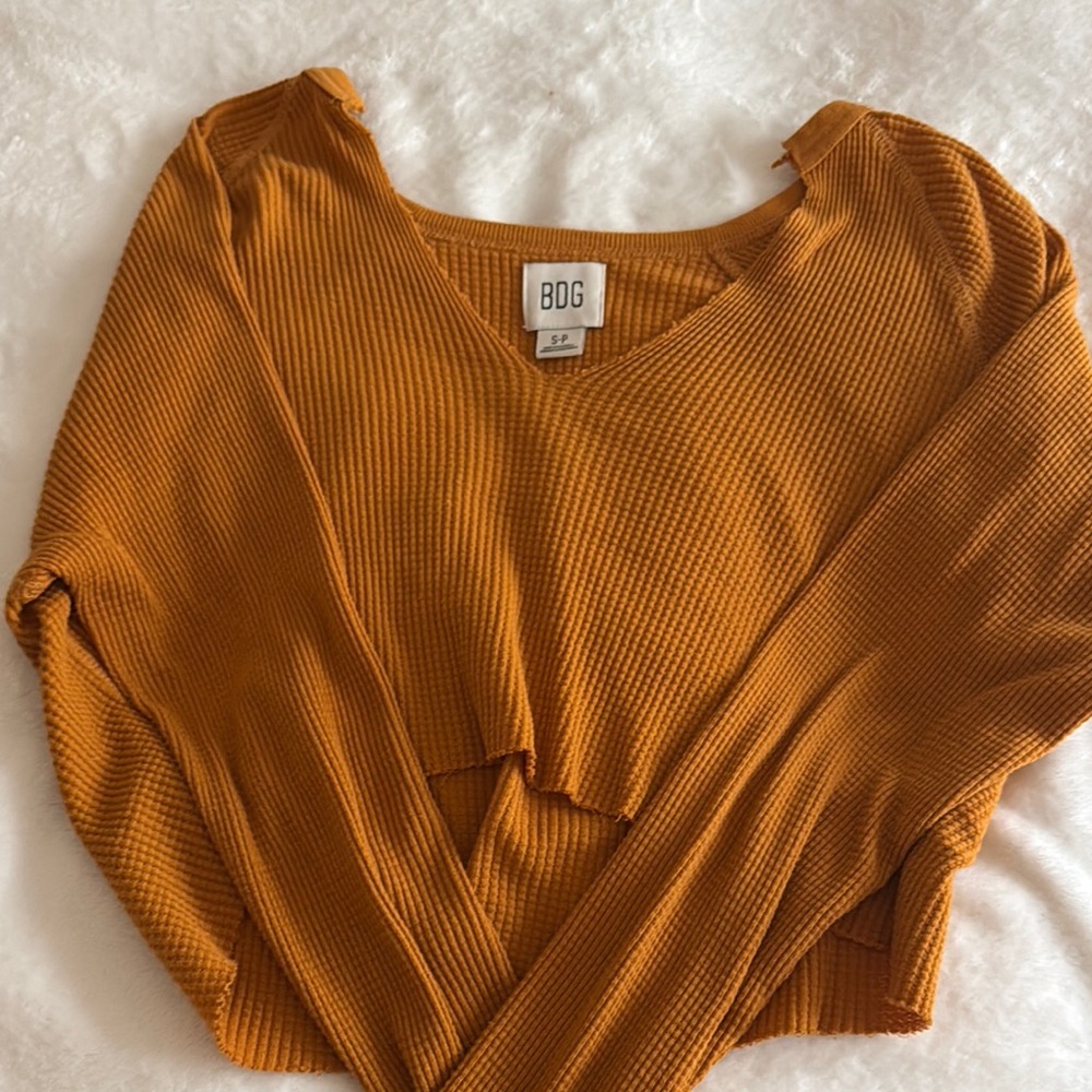 BDG Orange Ribbed Long Sleeve Crop Top